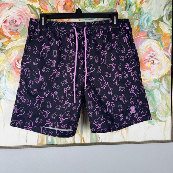 Psycho Bunny Other - Psycho Bunny Swim Shorts Men’s Medium Black Pink Bunny Print